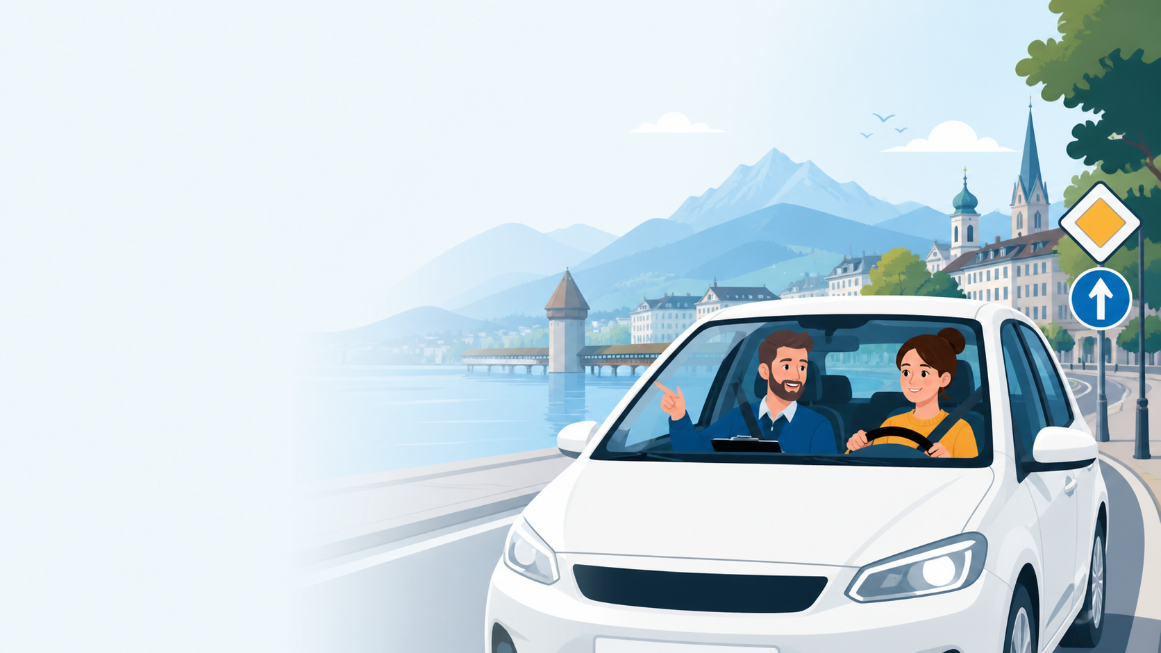 Fahrlehrer und Schülerin im Auto in Luzern